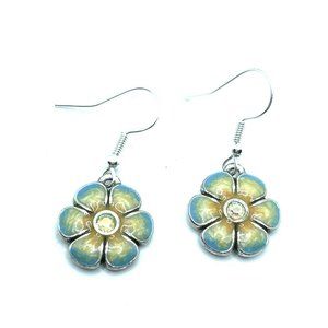 Brighton Orchard Light Blue Orange Flowers Blooms Silver Garden Custom Earrings